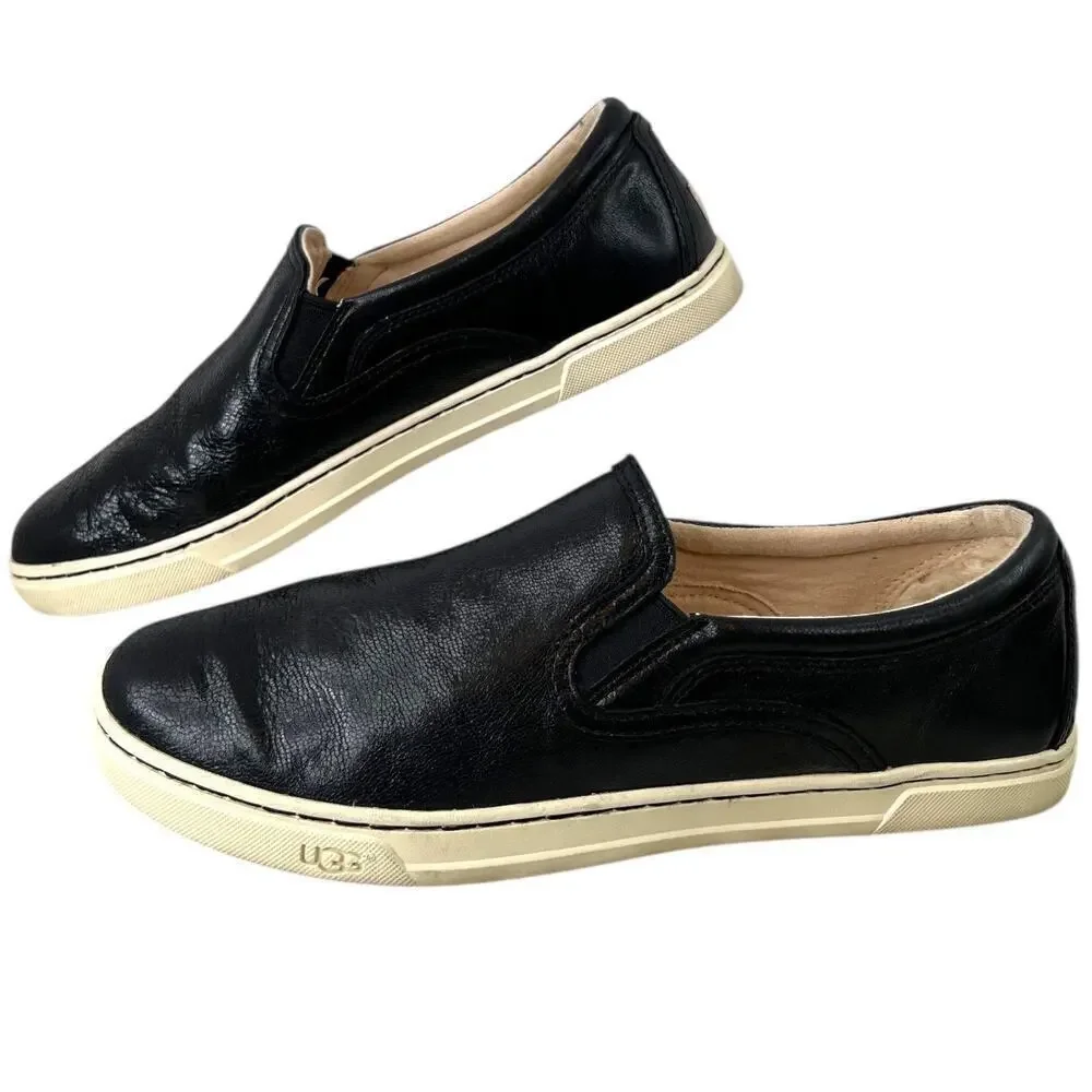 UGG the Fierce Black Leather Slip-On Sneaker in Black Women’s 9.5